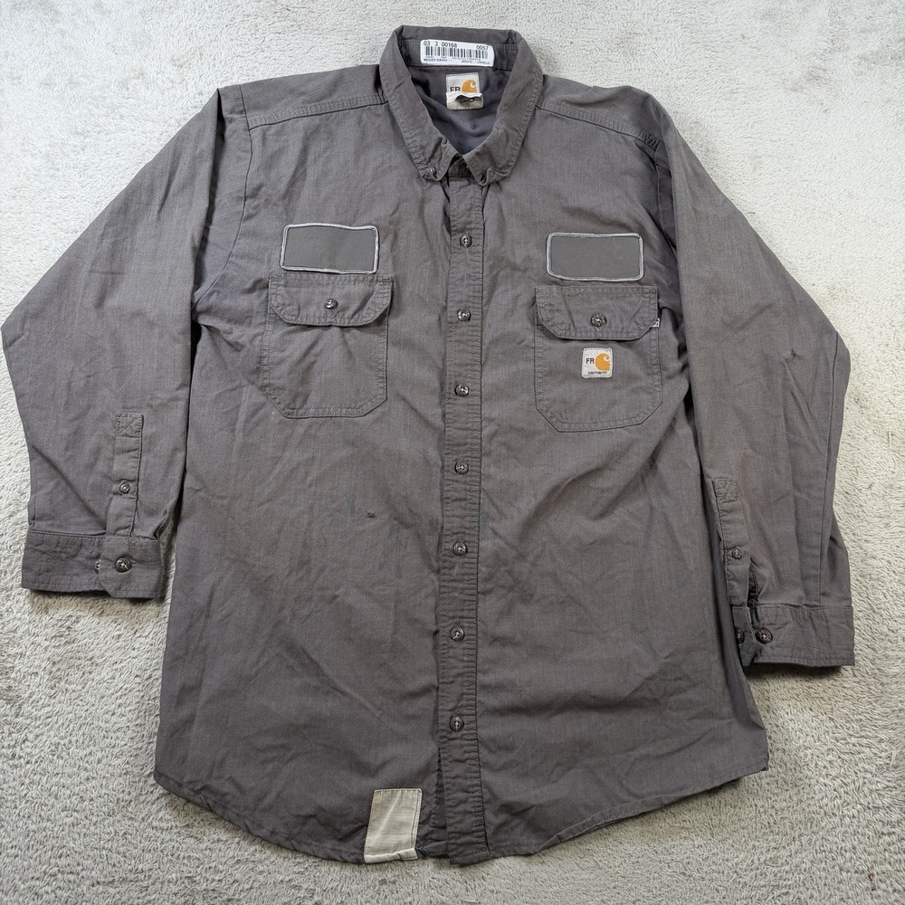 Carhartt FR Shirt Mens Large Grey Flame Resistant Long Sleeve Button Down Work